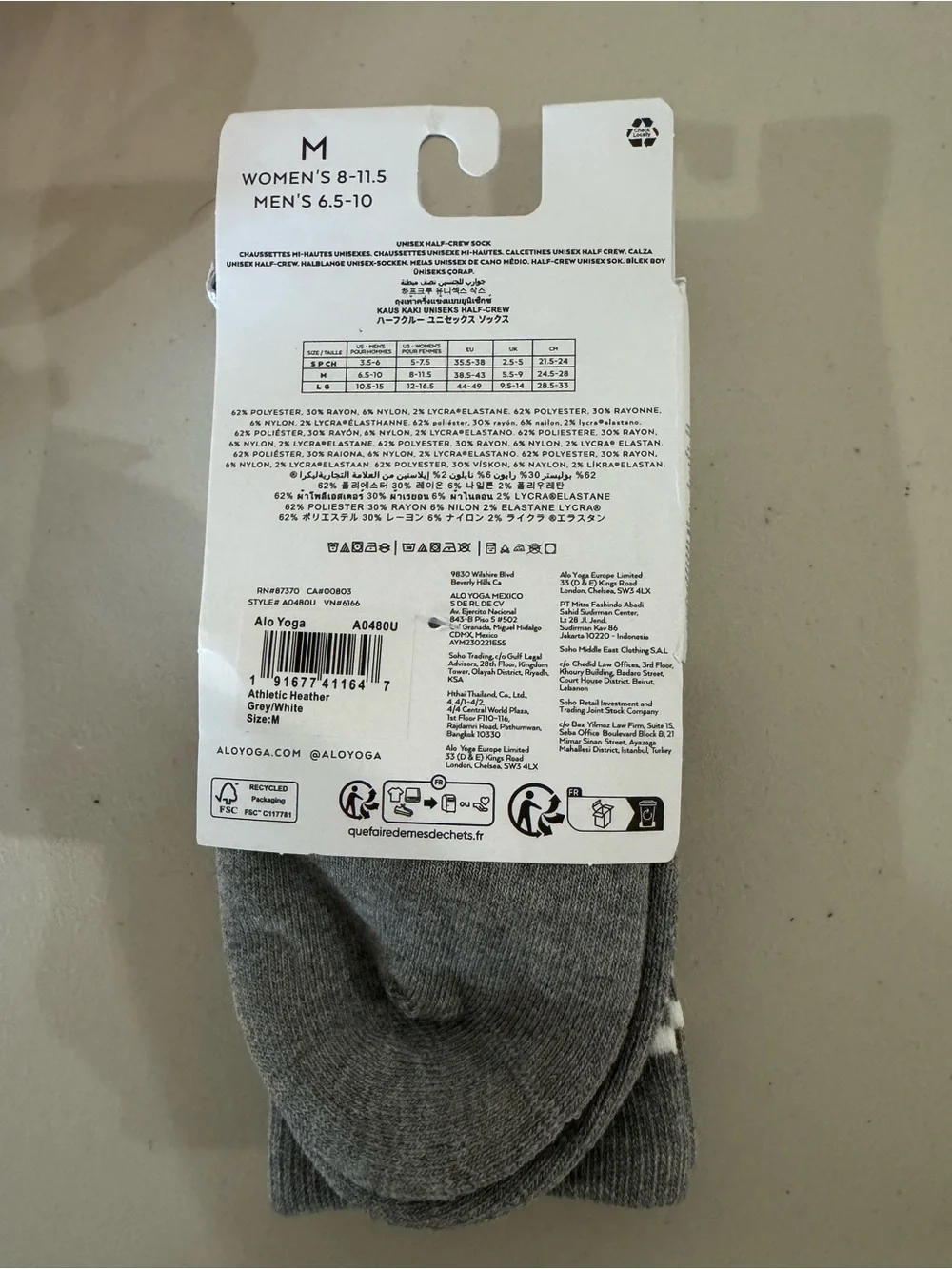 ALO Yoga Unisex Half-Crew Throwback Sock Athletic Heather Grey/White